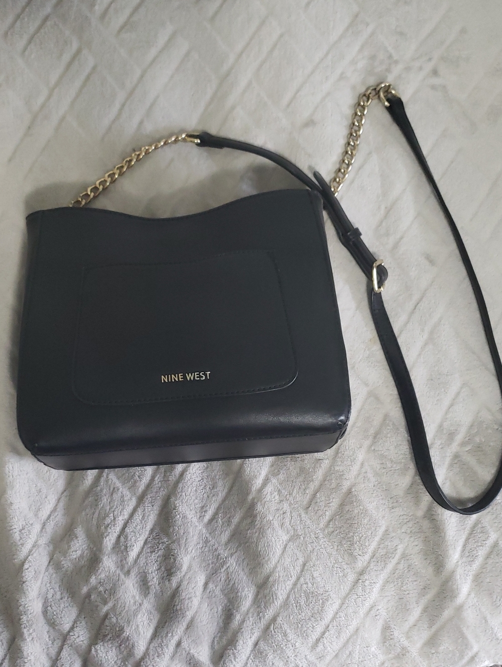 Nine West Black Crossbody with Gold-Accent Chain Strap